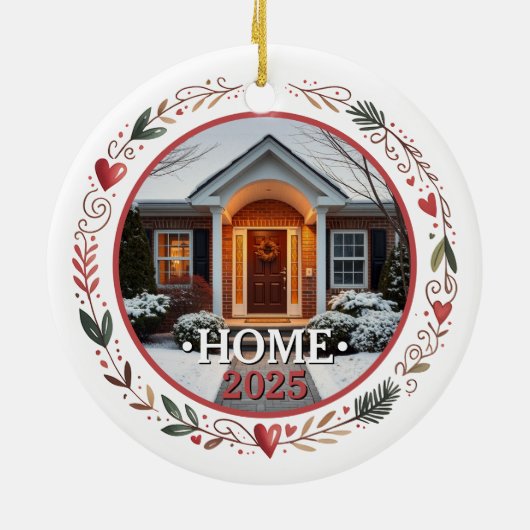 First Christmas New Home Customizable Photo Keramik Ornament (Hinten)