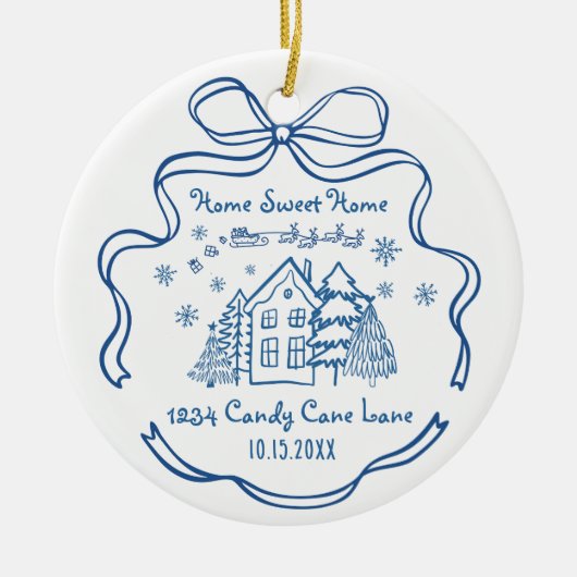 First Christmas New Home Sweet Home Blue Whimsical Keramik Ornament (Vorne)