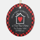First Christmas New Zuhause Heart Kariert Chalkboa Keramik Ornament (Links)