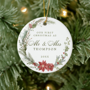First Christmas Newlyweds Classic Wreath Keramik Ornament