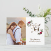 First Christmas Newlyweds Holiday Multi Foto Card Einladung (Stehend Vorderseite)