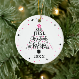 First Christmas Newlyweds Typografie-Skript Keramik Ornament