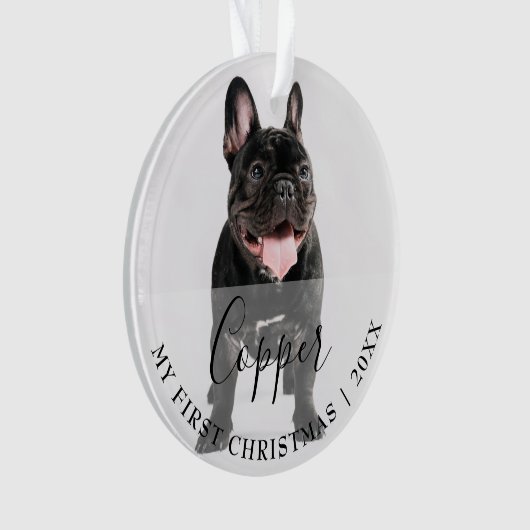 First Christmas Pet 2 Photo Script Name Ornament (Vorderseite)