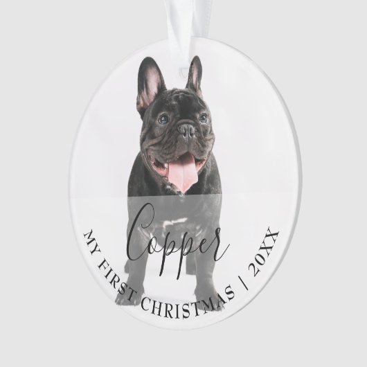 First Christmas Pet 2 Photo Script Name Ornament (Vorderseite)