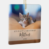 First Christmas Pet Foto Elegante Script Holiday Keramikornament (Rechts)