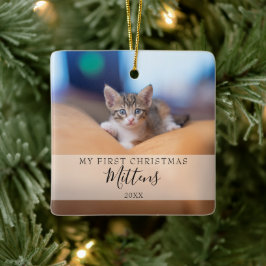 First Christmas Pet Foto Elegante Script Holiday Keramikornament