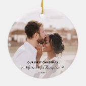 First Christmas Photo Mr Mrs  Script Newlyweds  Keramik Ornament (Hinten)