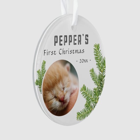 First Christmas Pine Kitten Cat 2 Foto Keepake Ornament (Vorderseite)