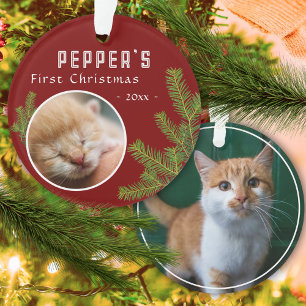 First Christmas Pine Kitten Cat 2 Foto Keepake Ornament