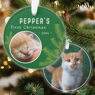 First Christmas Pine Kitten Cat 2 Foto Keepake Ornament