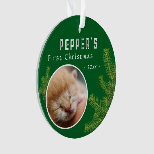 First Christmas Pine Kitten Cat 2 Foto Keepake Ornament (Vorderseite)