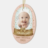 First Christmas Pink Baby Foto & Name Snow Globe Keramik Ornament (Links)