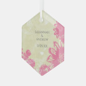 First Christmas Pink Blue Gerber Daisy Weihnachten Ornament Aus Glas (Vorderseite Links)