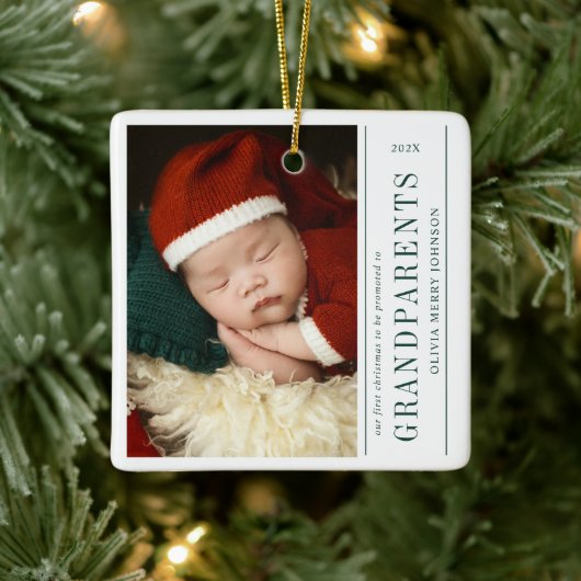First Christmas Promoted Grandparents 2 Photos Keramikornament (Baum)