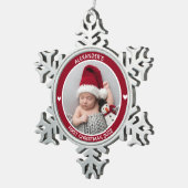 First Christmas Red Baby Foto Personalisiert Schneeflocken Zinn-Ornament (Rechts)
