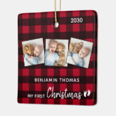 First Christmas Red Buffalo Kariert 3 Foto Baby Keramikornament (Links)