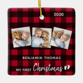 First Christmas Red Buffalo Kariert 3 Foto Baby Keramikornament (Vorderseite)