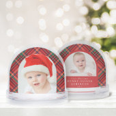 First Christmas red plaid two photo snow globe Schneekugeln