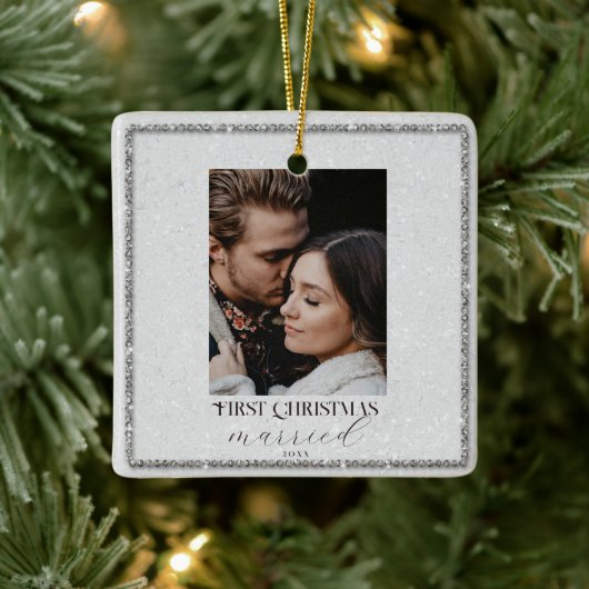 First Christmas Rhinestones Frame Couple Foto Keramikornament (Baum)