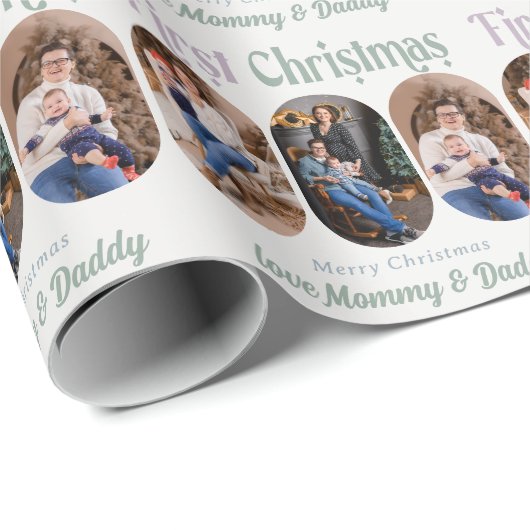 First Christmas Rounded Lozenge Multi Foto Geschenkpapier (Rolleneckpunkt)