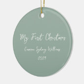 First Christmas Script Baby Photo Sage Green Keramik Ornament (Links)