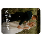 First Christmas Script Wedding Foto Holiday Card Magnet (Horizontal)
