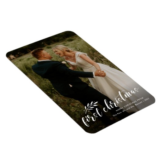 First Christmas Script Wedding Foto Holiday Card Magnet (Rechte Seite)