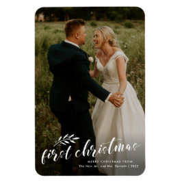 First Christmas Script Wedding Foto Holiday Card Magnet