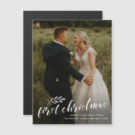 First Christmas Script Wedding Foto Holiday Card Magnetkarte