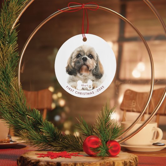 First Christmas Shih Tzu Dog Foto Ornament Aus Metall