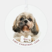 First Christmas Shih Tzu Dog Foto Ornament Aus Metall (Rückseite)
