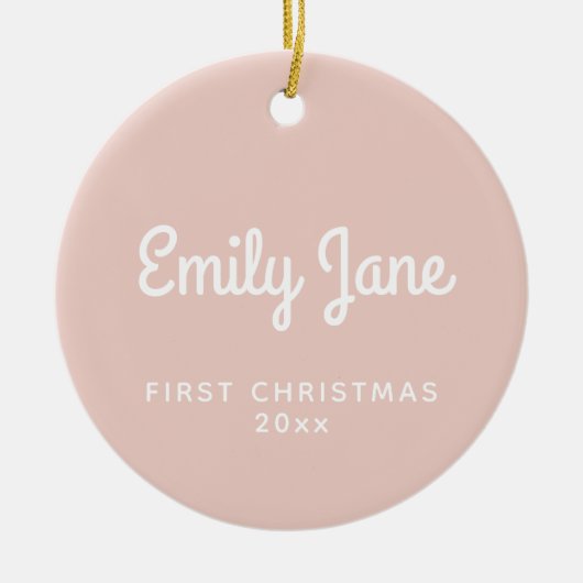 First Christmas Simple Baby Blush Personalisiert Keramik Ornament (Vorne)