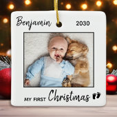 First Christmas Simple Minimalistisch Blue Baby Fo Keramikornament