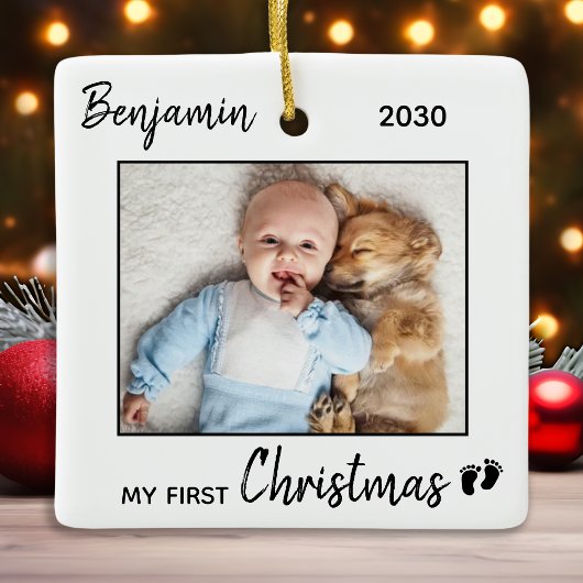 First Christmas Simple Minimalistisch Blue Baby Fo Keramikornament