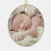 First Christmas Simple Script Custom Baby Foto Keramik Ornament (Links)