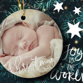 First Christmas Simple Script Custom Baby Foto Keramik Ornament