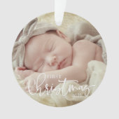First Christmas Simple Script Custom Baby Foto Ornament (Vorderseite)