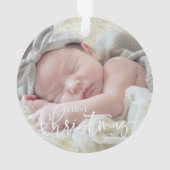 First Christmas Simple Script Custom Baby Foto Ornament (Rückseite)