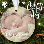 First Christmas Simple Script Custom Baby Foto Ornament<br><div class="desc">Dieses einfache und klassische Design besteht aus Serifentypografie und fügen ein individuelles Foto und Jahr.</div>