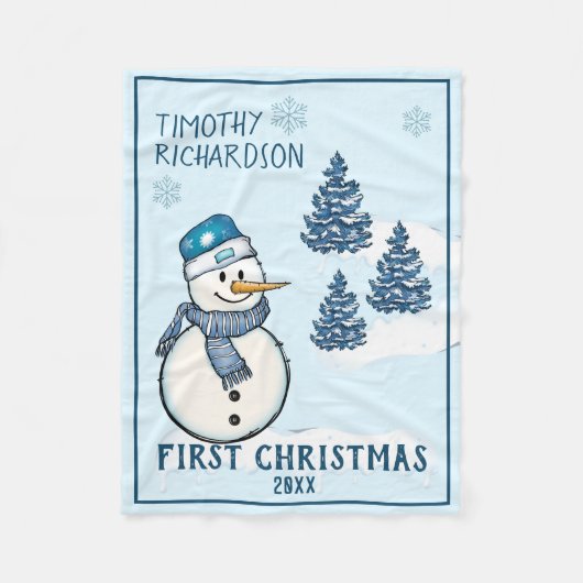 First Christmas Snowman Custom Fleece Blanket (Vorderseite)