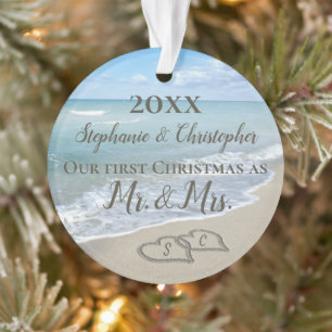 First Christmas Together Beach Wedding Mr. Mrs. Ornament