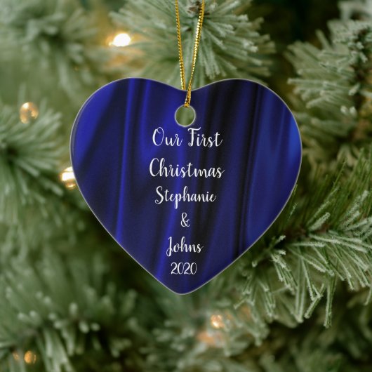 First Christmas Together Blue Satin Royal Trendy Keramik Ornament (Baum)