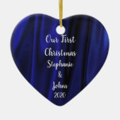 First Christmas Together Blue Satin Royal Trendy Keramik Ornament (Vorne)