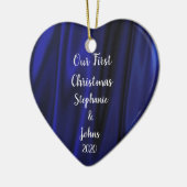 First Christmas Together Blue Satin Royal Trendy Keramik Ornament (Links)