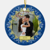 First Christmas Together Blue Snowflake Foto Keramik Ornament (Vorne)