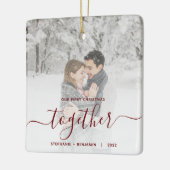 First Christmas Together Custom Foto Red Script C Keramikornament (Links)