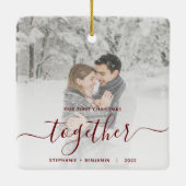 First Christmas Together Custom Foto Red Script C Keramikornament (Rückseite)