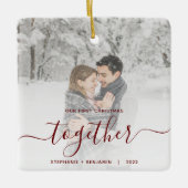 First Christmas Together Custom Foto Red Script C Keramikornament (Vorderseite)