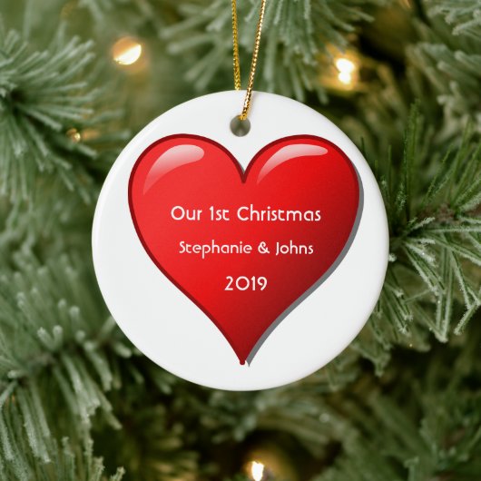 First Christmas Together Cute Red Heart 2019 Cool Keramik Ornament (Baum)