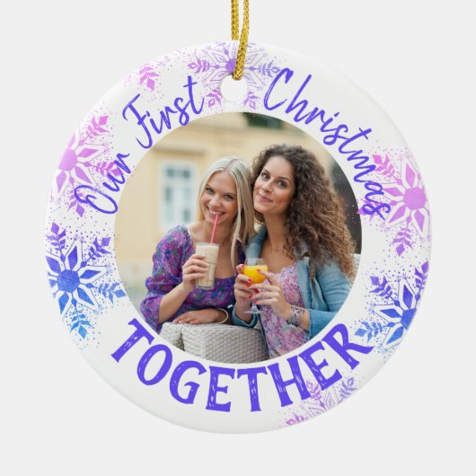First Christmas Together Foto Bright Snowflake Keramik Ornament (Vorne)